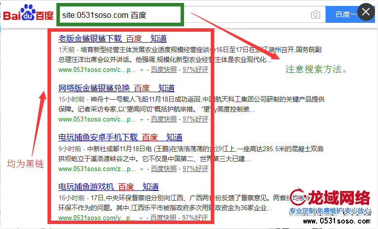 通過SITE方法，查找到被掛黑鏈的網站地址